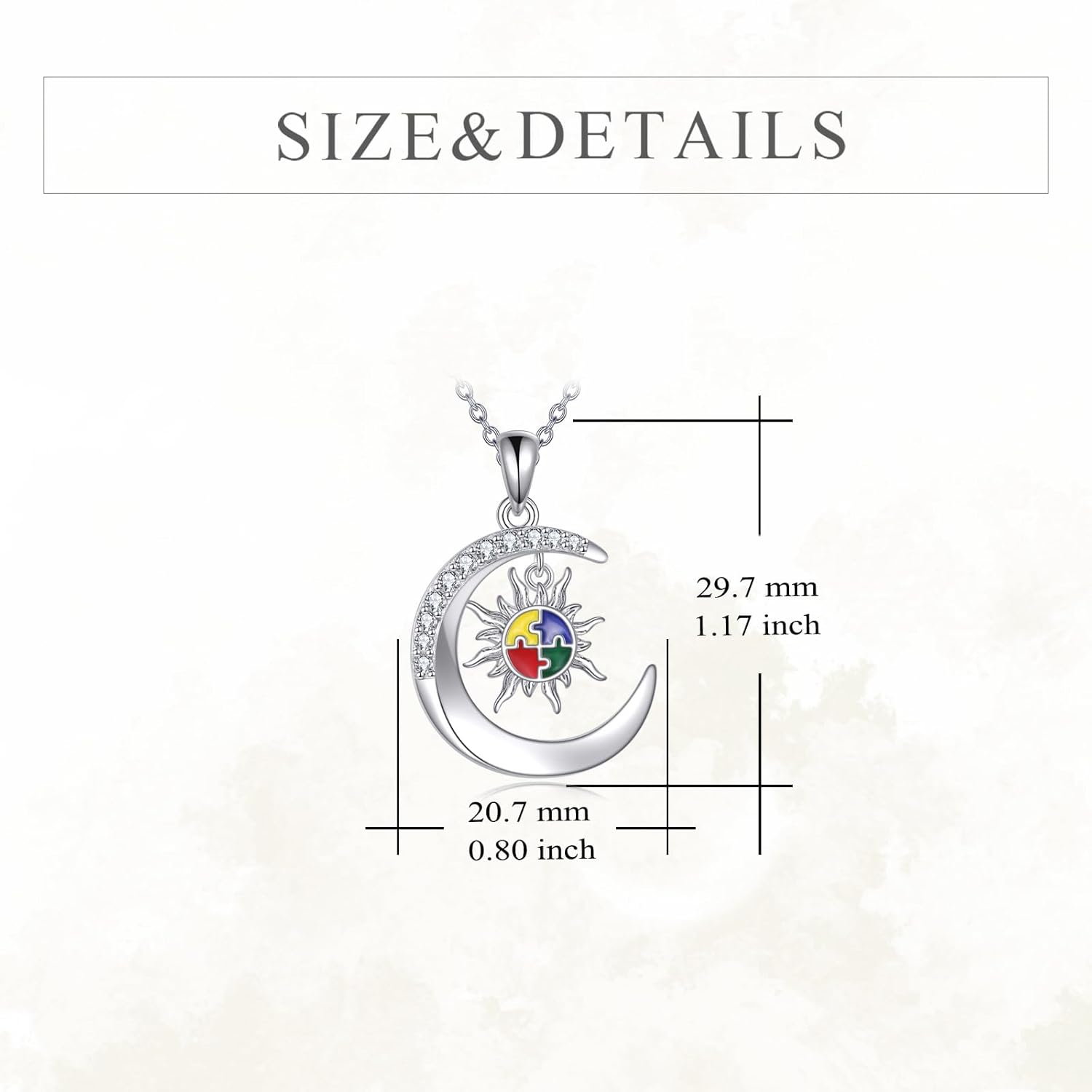 YFN Sterling Silver Autism Awareness Sun Pendant Necklace, 22mm, Puzzle Piece Design - Image 5