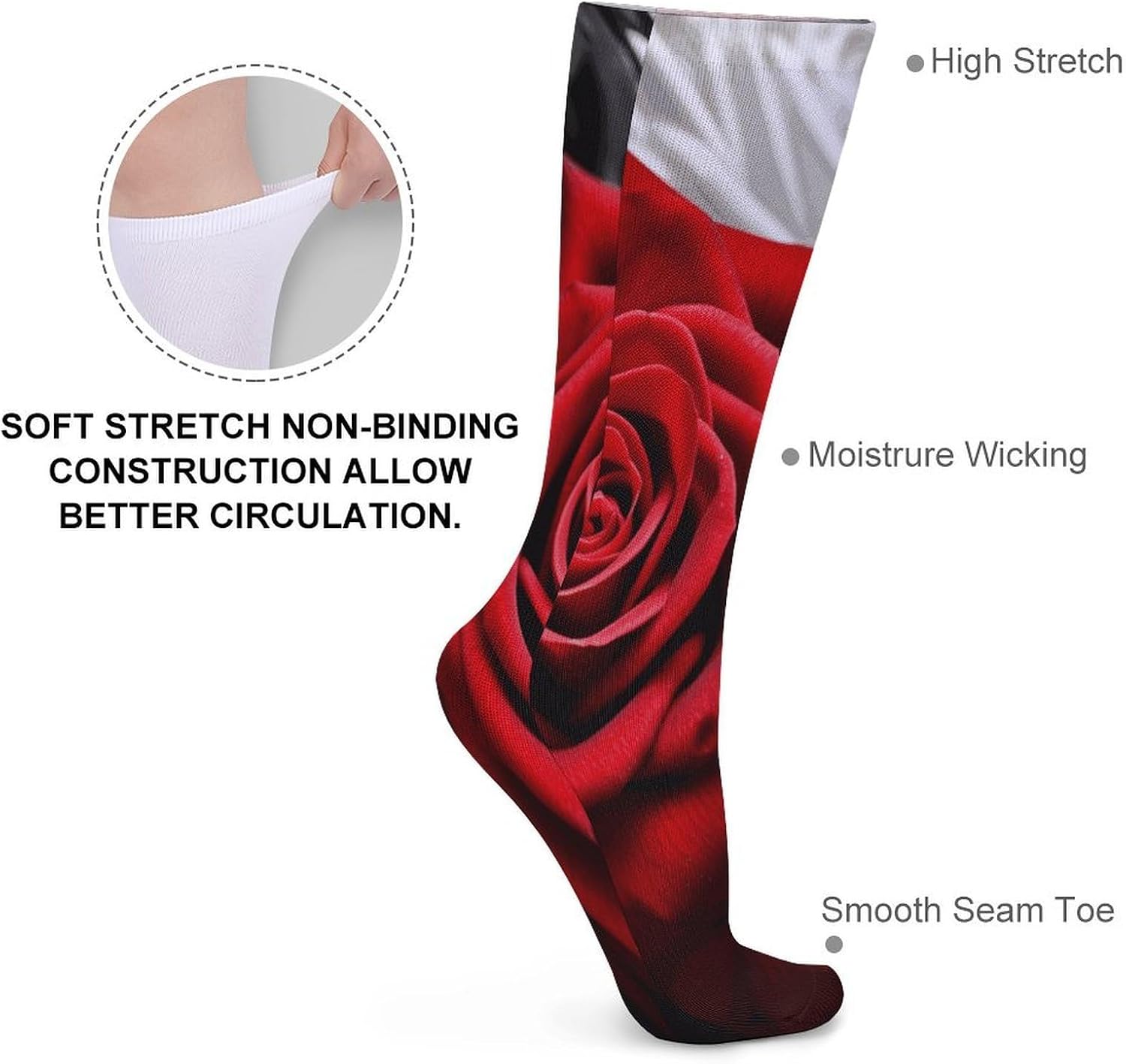 Black White And Red Roses Crew Socks Soft Thermal Socks | Socks for Men Women-Casual Wicking,High Stocking for Sports Running-Long Thin Tube Sports Breathable