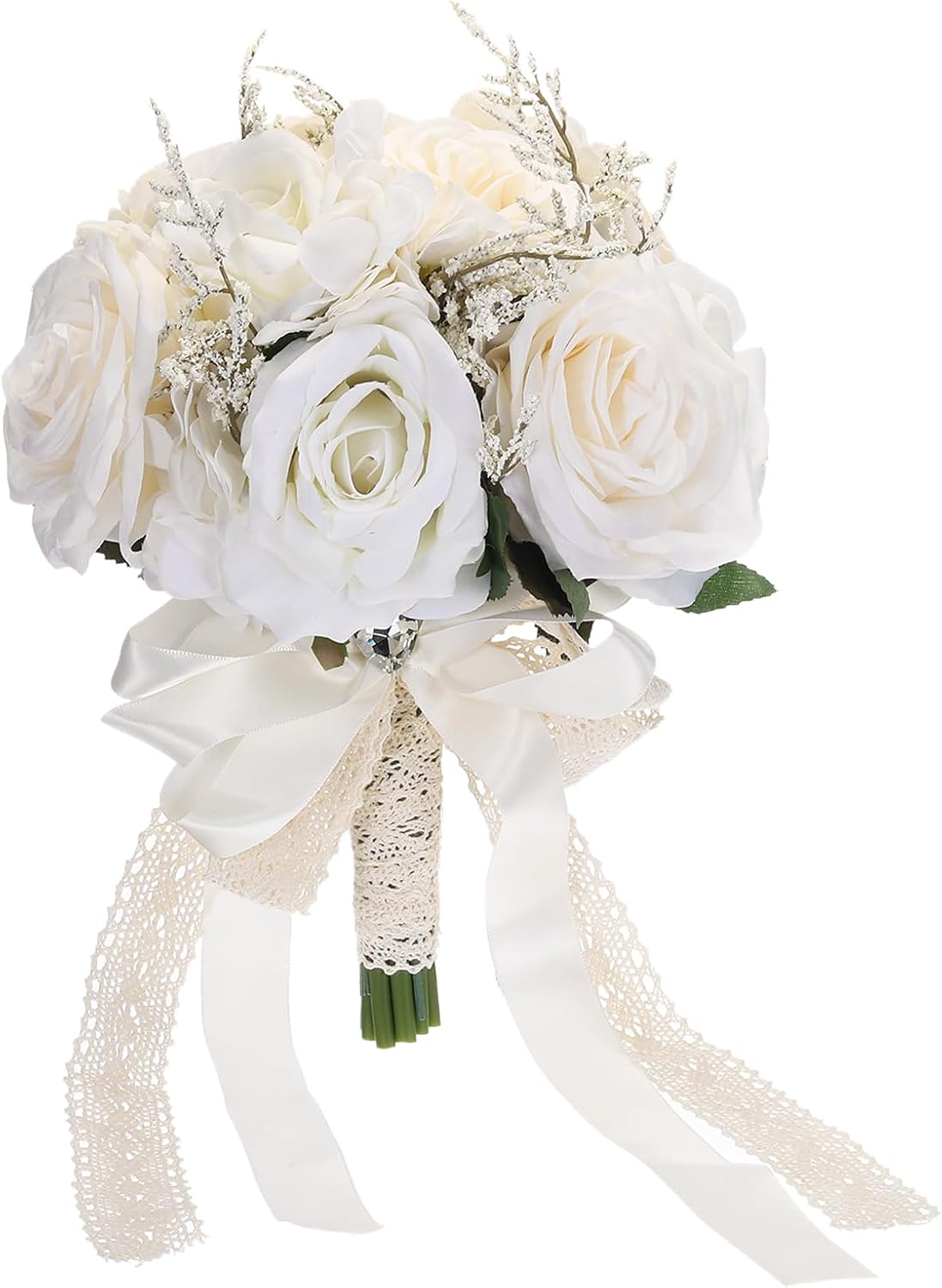 PATIKIL Artificial Bridal Bouquet, Bride Bouquets Wedding Flowers Bouquets with Silk Ribbon for Bride Bridesmaid Wedding Ceremony, White