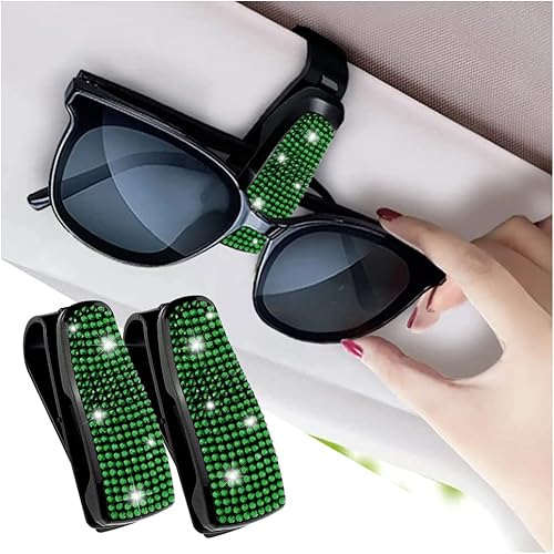 Juego de 2 soportes para lentes de sol con diamantes de imitación brillantes con esponja antiarañazos, decoración de automóvil para mujeres y niñas,