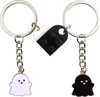 2 Pcs Ghost Keychain, Matching Heart Keychains for Couples