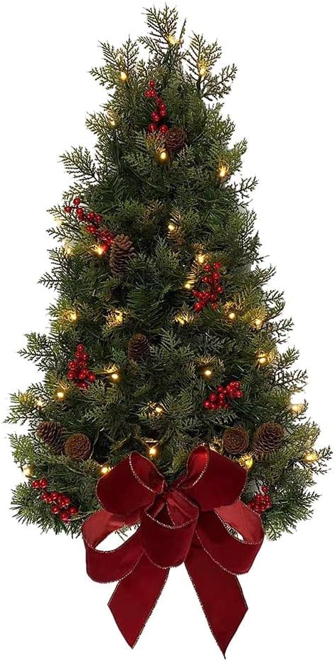 Kurt Adler 26-Inch Battery-Operated Pre-Lit Wall Tree with Red Bow