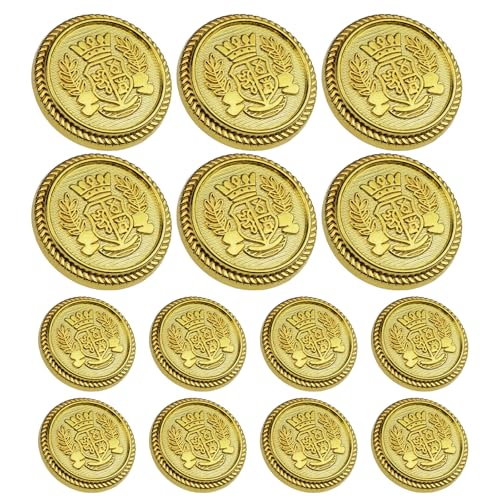14PCS Gold Blazer Buttons for Men Replacement Buttons Suits Antique Gold Buttons for Blazer 23mm and 18mm Gold Button for Sport Coat, Uniform, Jackets Vintage Blazer Buttons Men