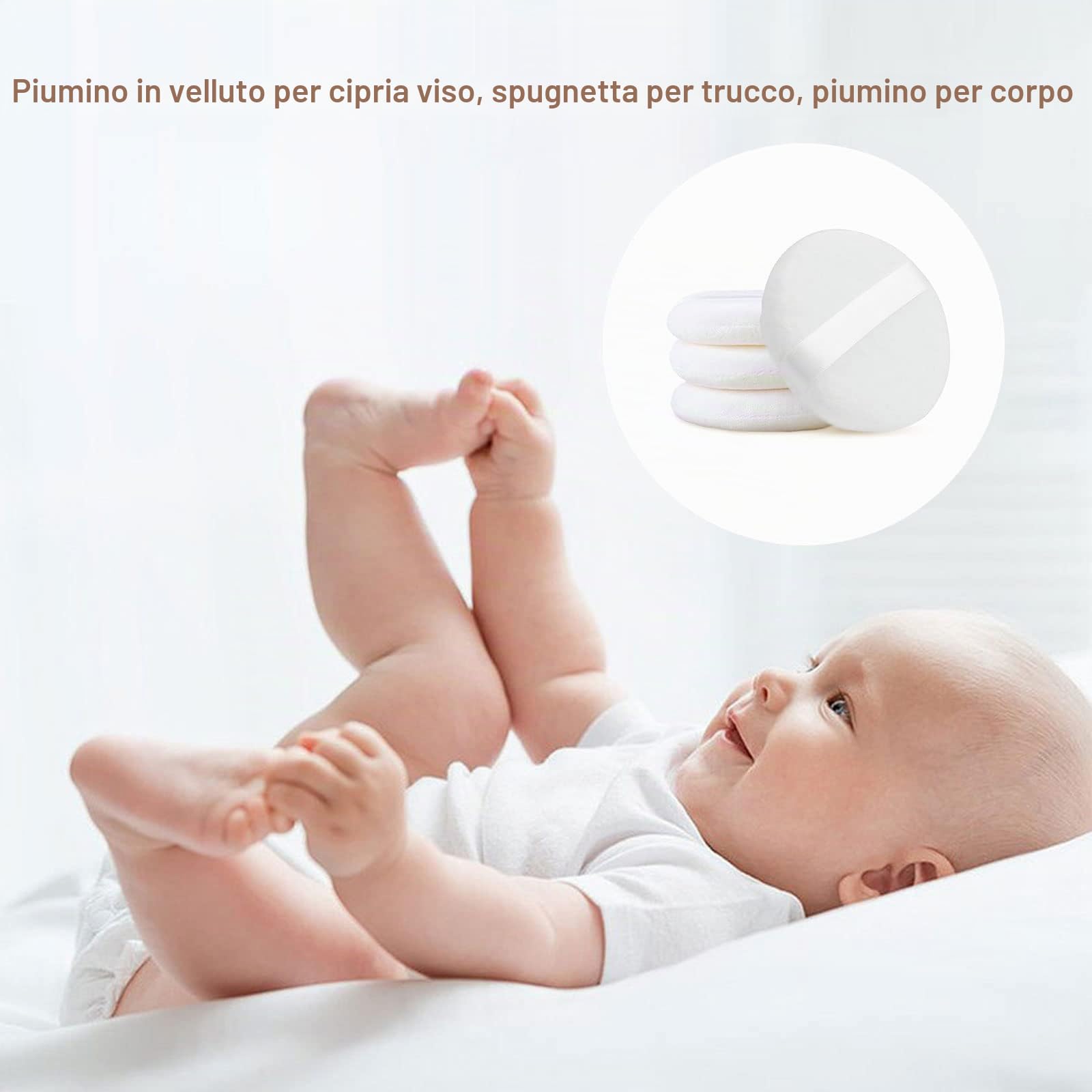 TSHAOUN 4 Pezzi Soffio di Polvere Rotondo,10.5 cm Soffietti in polvere soffici e soffici per il corpo, con nastro,per Cipria Fondotinta Polvere Cosmetica e Fard,per Viso Corpo(4 Pcs)