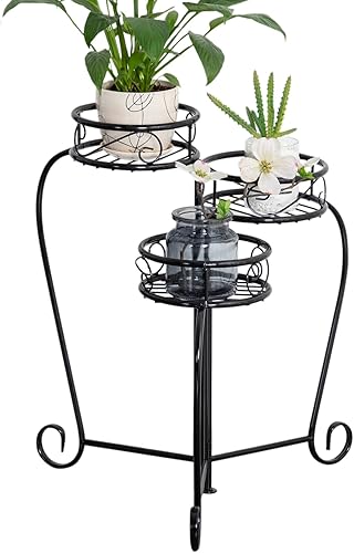 Praktiban Soporte de metal de 3 niveles, estantes plegables para plantas para uso en interiores y exteriores, estante de exhibición de plantas,