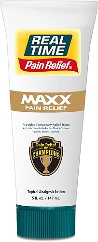 Real Time Pain Relief Tubo MAXX de 5 onzas  18 ingredientes naturales árnica, mentol y menta  Loción de alivio del dolor muscular de máxima fuerza