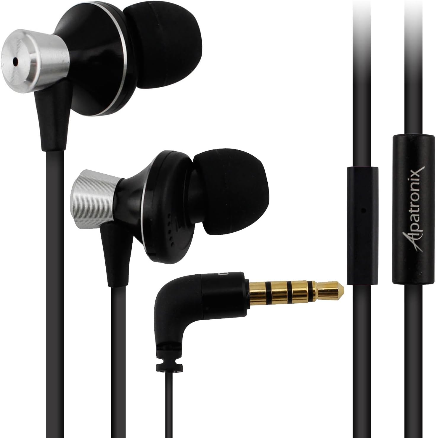 Earbuds, Alpatronix EX100 Universal 1-Button High Performance Stereo in-Ear Headset with Built-in Mic, Tangle-Free Noise Isolating Earphones for Smartphones, Computers, Tablets & Laptops - (Black)