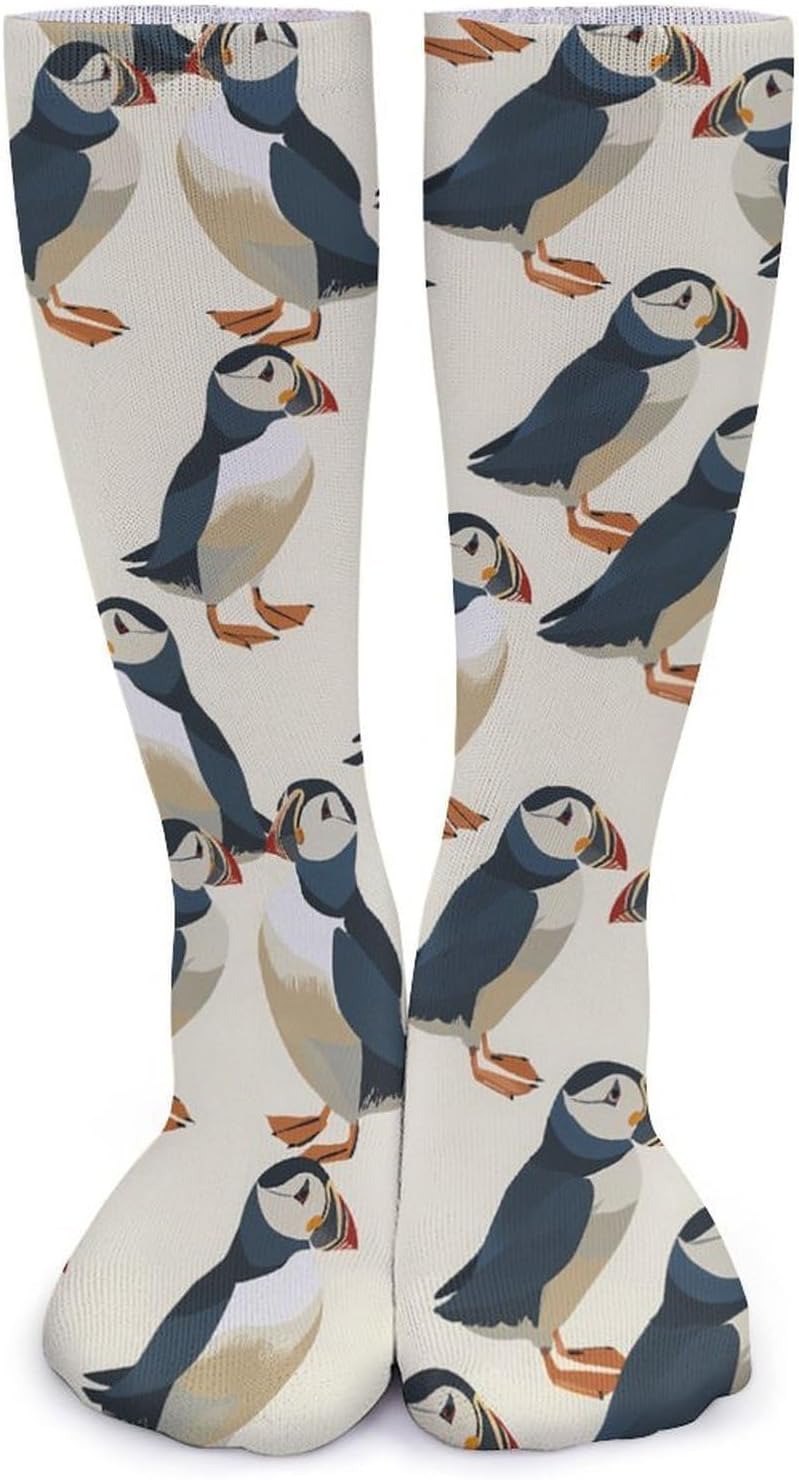 Puffins-Cute Knee High Socks Casual Long Stockings Over Calf Sock Tube for Women Men