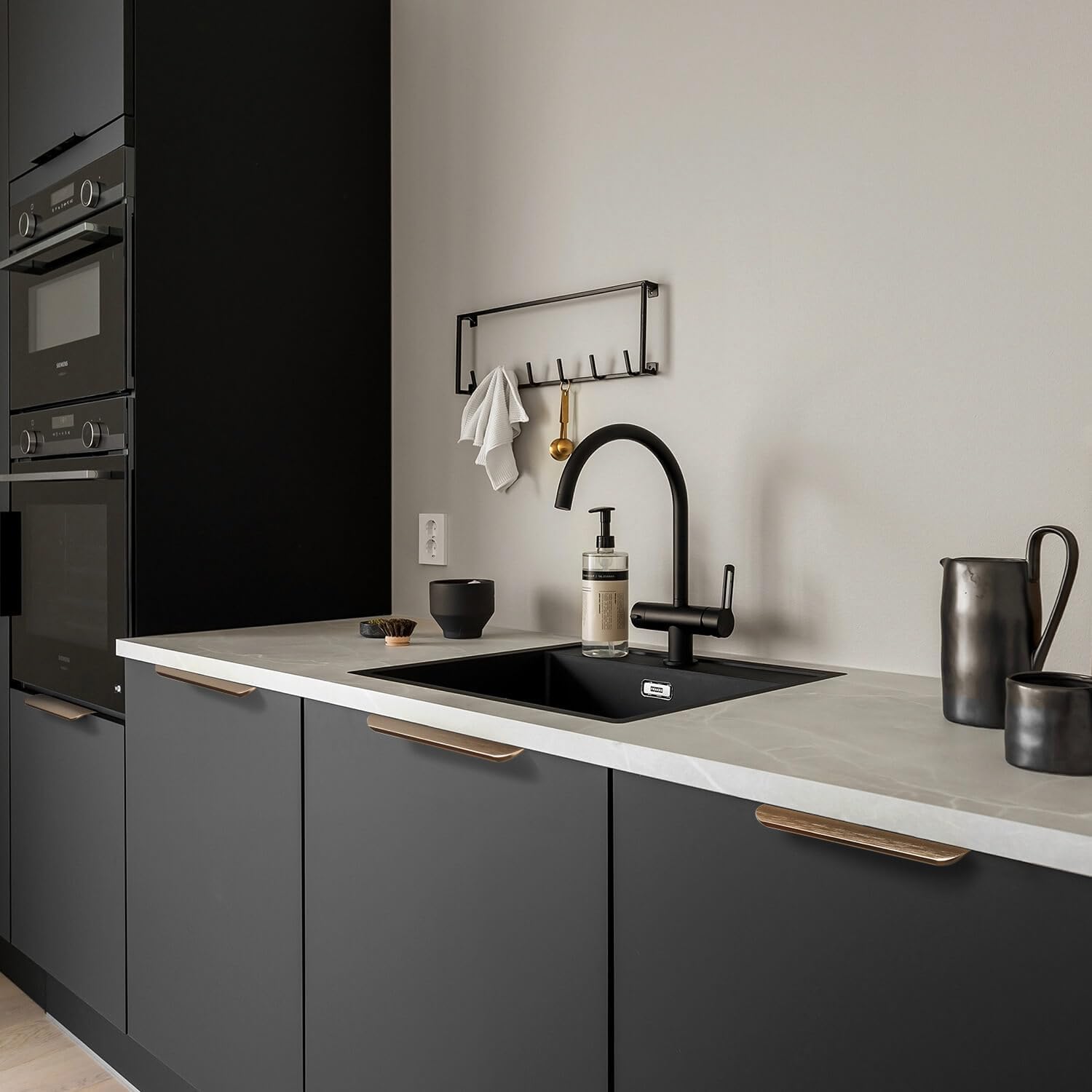 10-Pack Adhesive Edge Finger Pulls for Cabinets No Drill Hidden Drawer Pulls Flat Stick On Cabinet Handles (Brushed Gold, 5.9" Length)