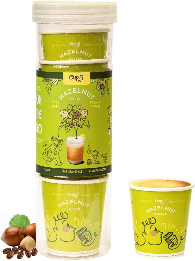Cup-Ji Hazelnut Coffee Premix Cups | Coffee Premix | Bold & Frothy Coffee | Cafe Style | 7 Cups | No Added Sugar | On the Go | Easy Prep | For Office and Travel