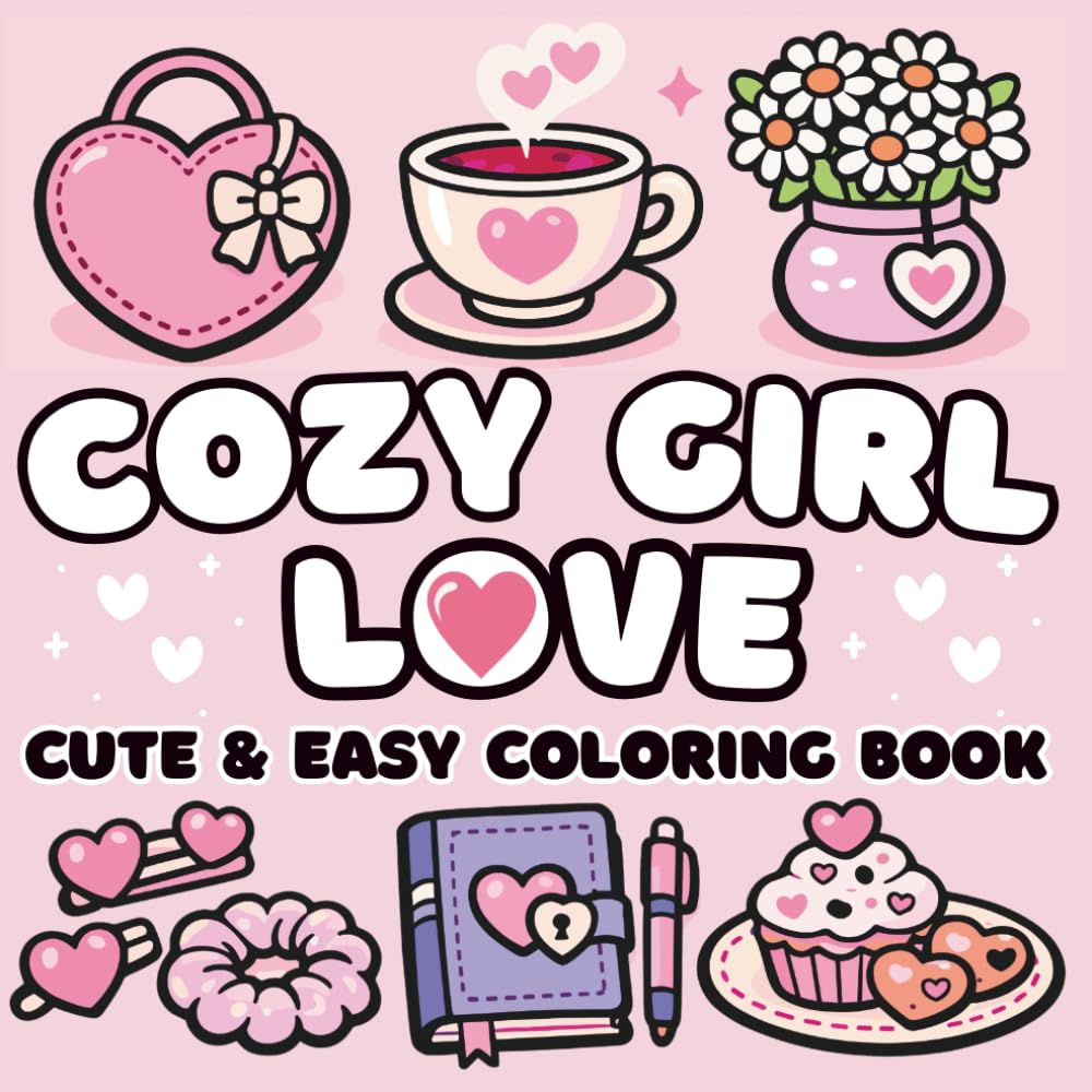 Cozy Girl Love Simple Bold and Easy: Cute, Relaxing and Romance Coloring Book
