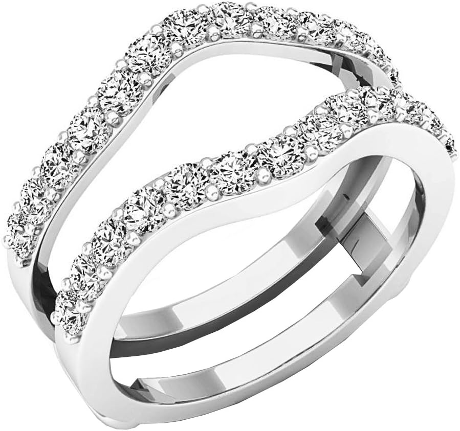 Dazzlingrock Collection 1.60 Cttw 18K Solid Gold Round Lab Grown Diamond Womens Wedding Double Enhancer Guard Ring