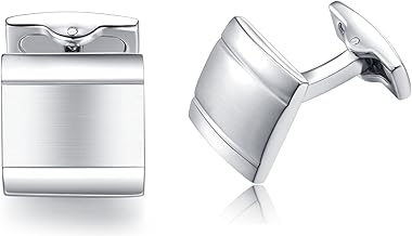 Honey Bear Mens Stainless Steel Plain Silver Square Business Wedding Cufflinks Gift Present