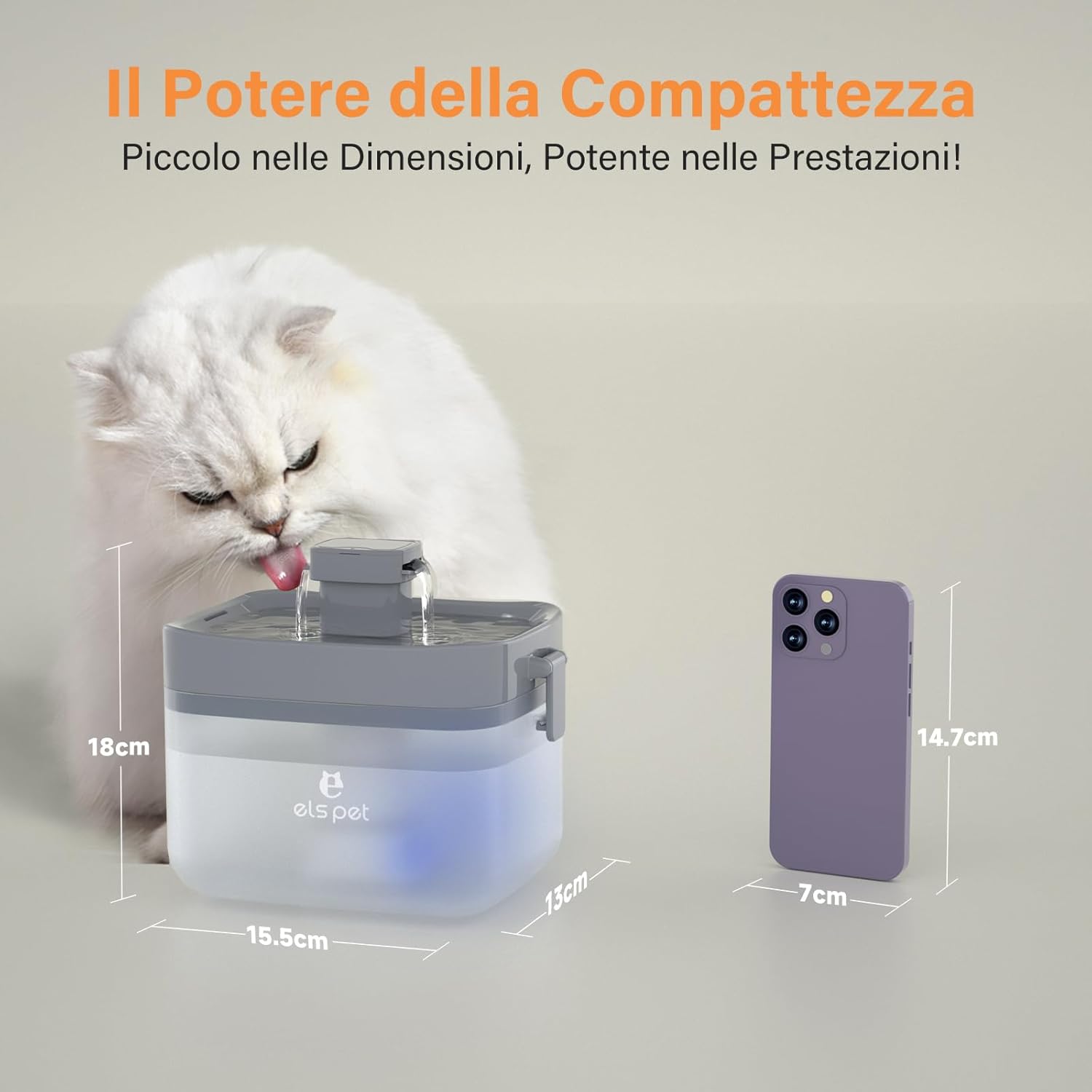 Fontanella per Gatti, ELS PET Fontana per Gatti 1,5L Distributore d'Acqua Automatico Silenzioso da con Filtraggio e Luce LED Intelligente, Spegnimento Automatico a Basso Livello D'acqua, Senza BPA Grigio - Immagine 4
