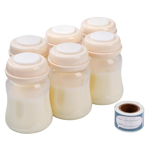 Phanpy Botellas de almacenamiento de leche materna, 6 piezas con calcomanías de escritura a mano, recipientes de almacenamiento de leche materna de