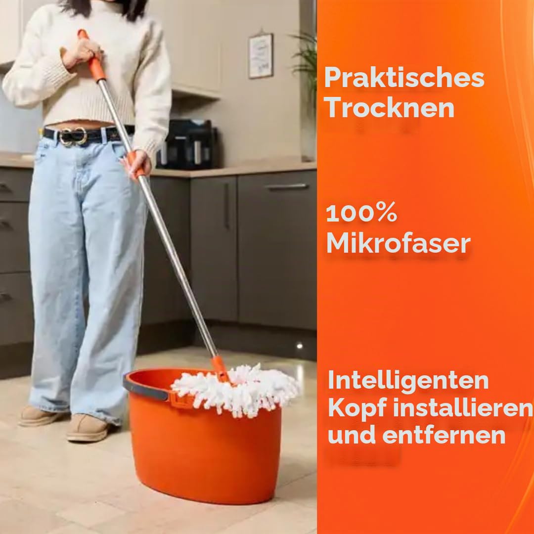 Macromax - Faster Automatic Spin Mop 16L Reinigungsset 100% Mikrofaser Mops - Teleskop-Drehgriff, automatische Wäsche & Abnehmbarer Trockenkorb, aus 90% recycelbarem Material (Spin Mop Set)