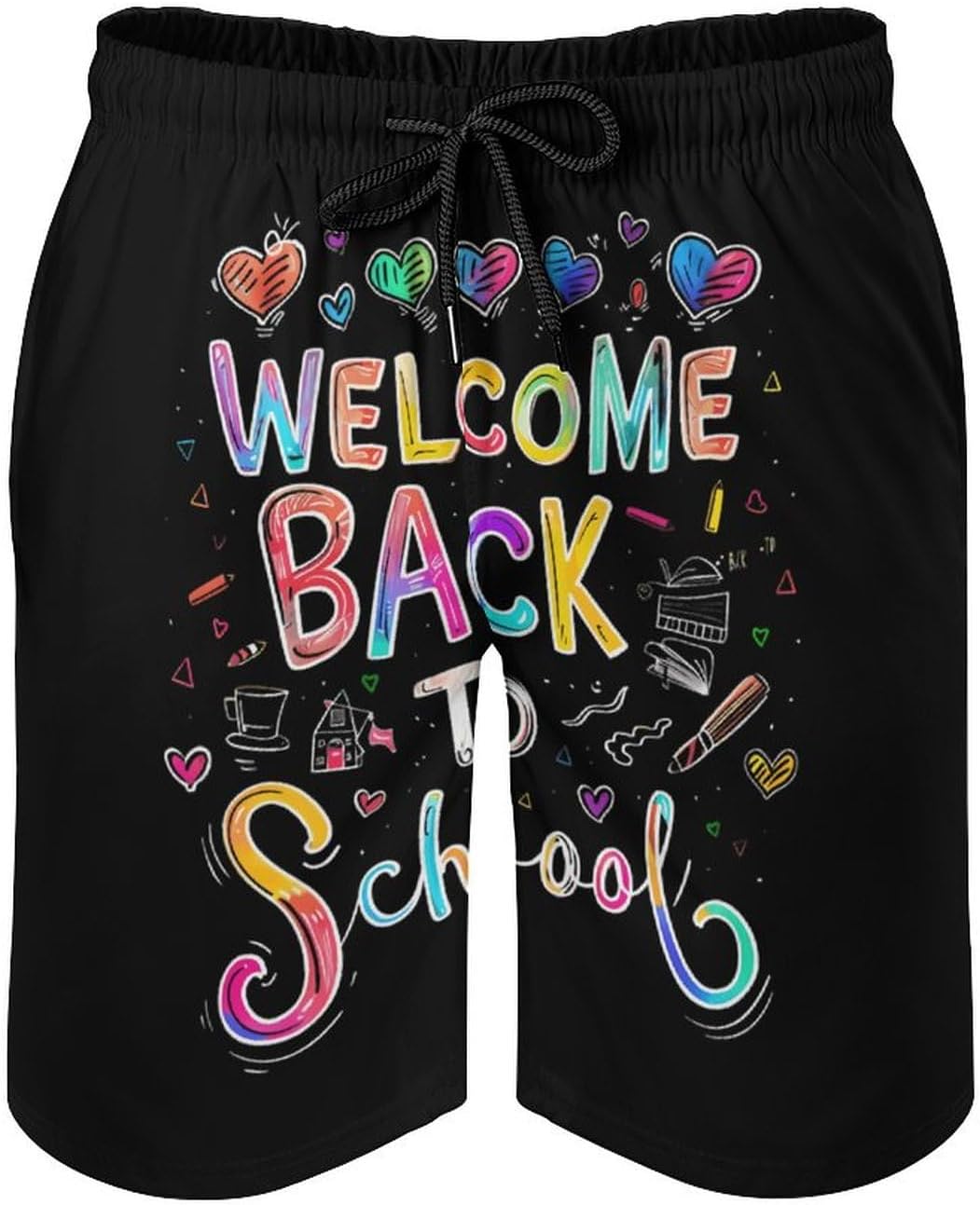Welcome Back to School Casual Men's Swim Trunks Novelty Summer Beach Shorts Swimwear with Pocket