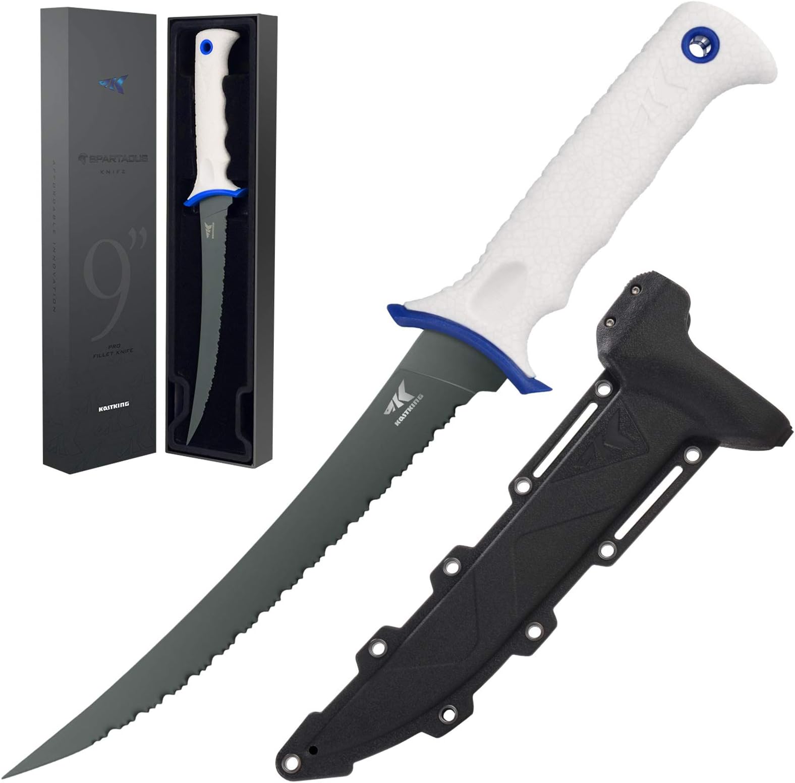 KastKing Spartacus Fillet, Boning and Food Prep Knives, Razor Sharp 8Cr14 Stainless-Steel Blade, Durable/Comfortable Kraton G Polymer Handles, Protective Sheath, Perfect in Fresh Or Saltwater.