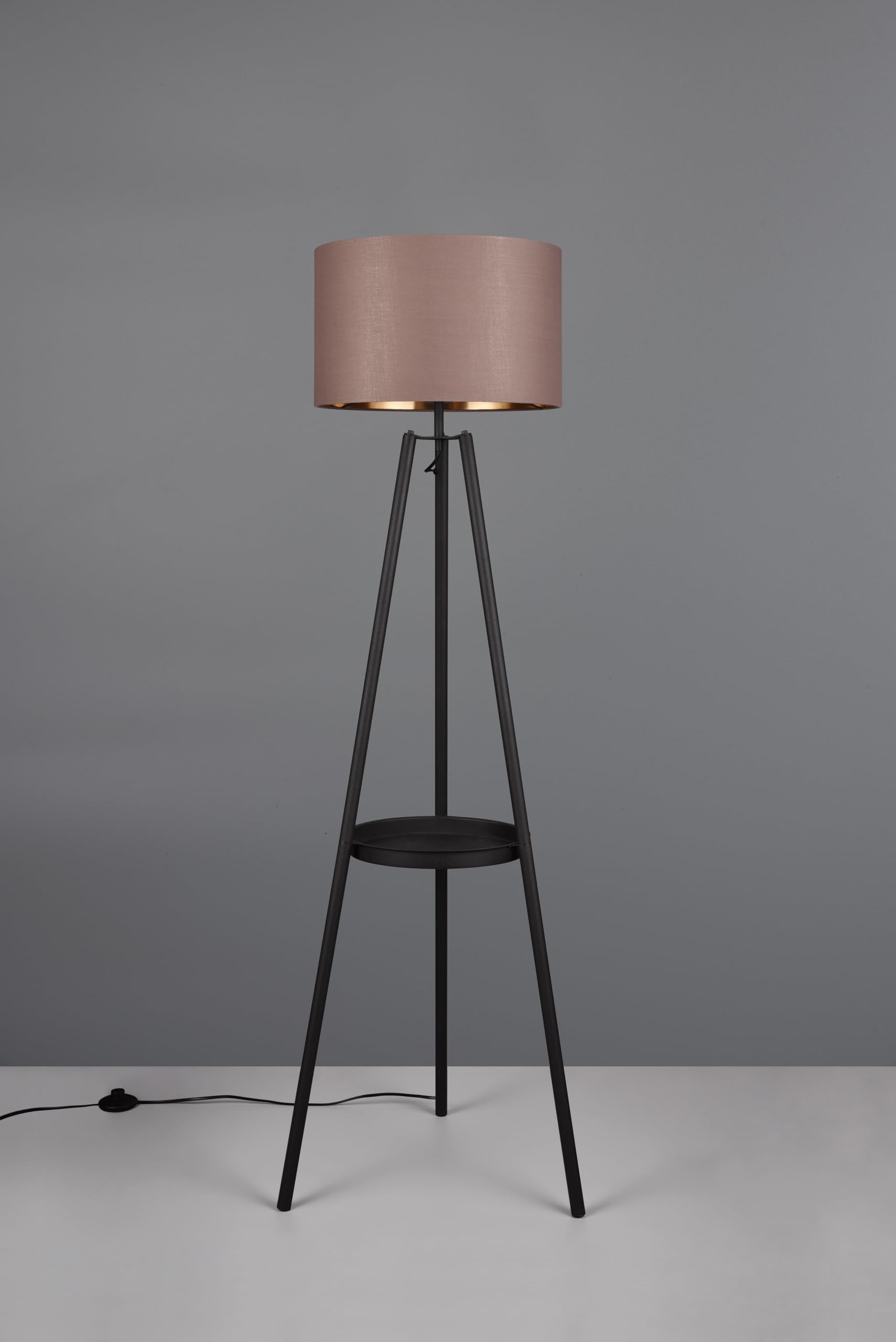 Reality Leuchten Stehleuchte Colette R41561032, Metall Schwarz Matt, Schirm Stoff Taupe/Goldfarbig, exkl. 1x E27