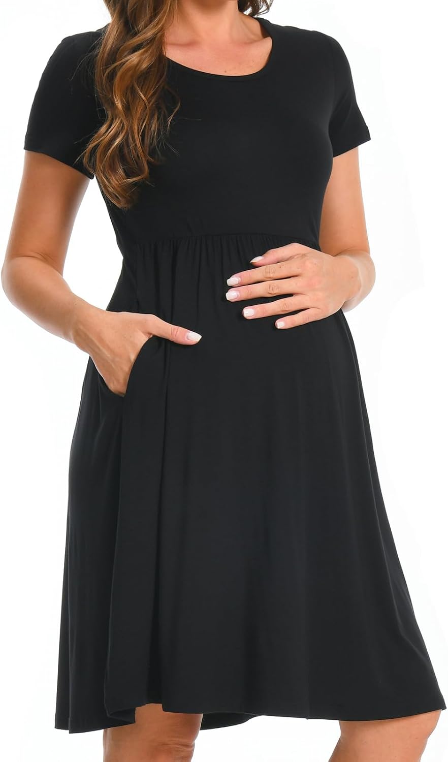 Bearsland Women’s Long Sleeve Maternity Dresses Patchwork Pregnancy Dress with Pocket