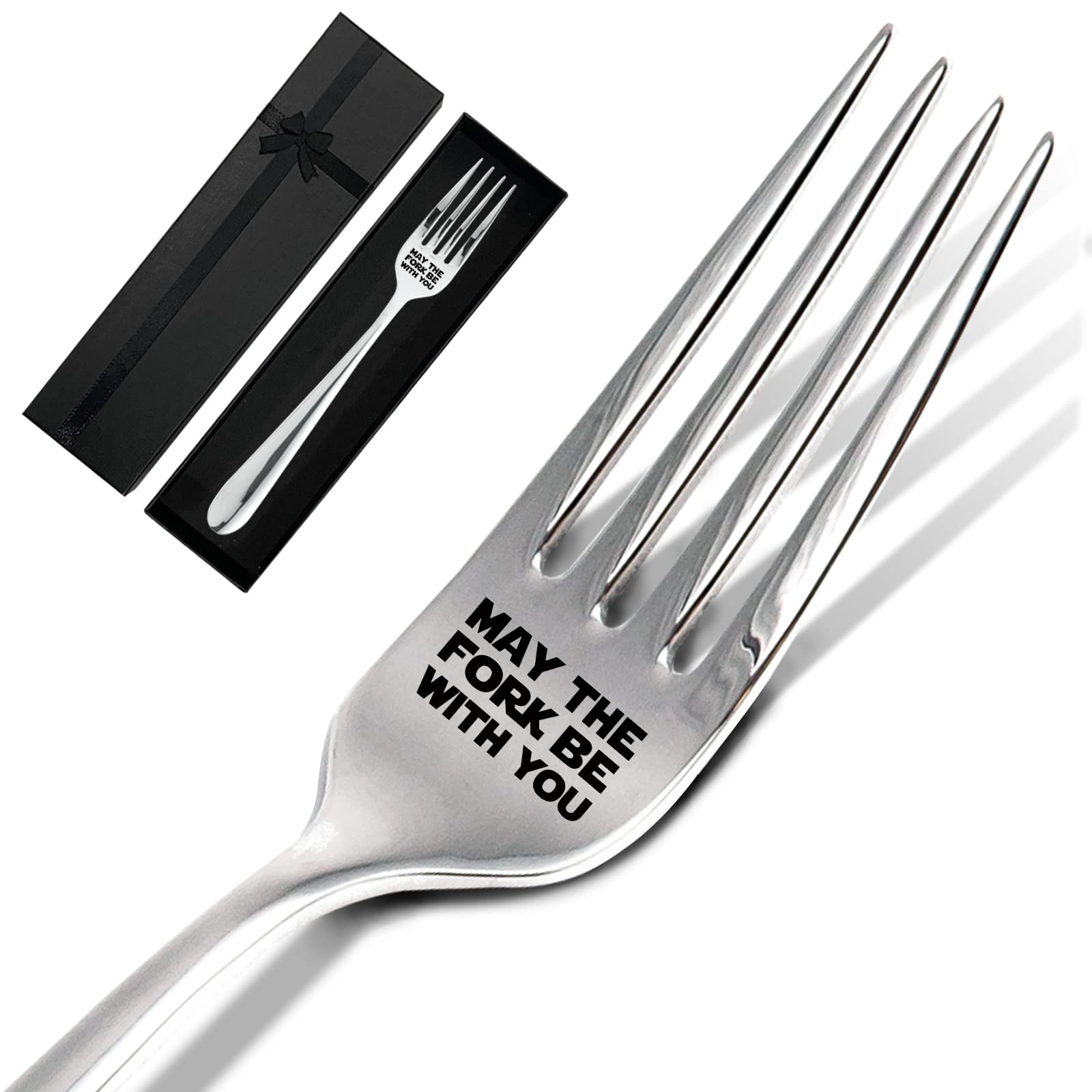 May The Fork Be With You, Funny Engraved Stainless Steel Dinner Dessert Fork with Gift Box