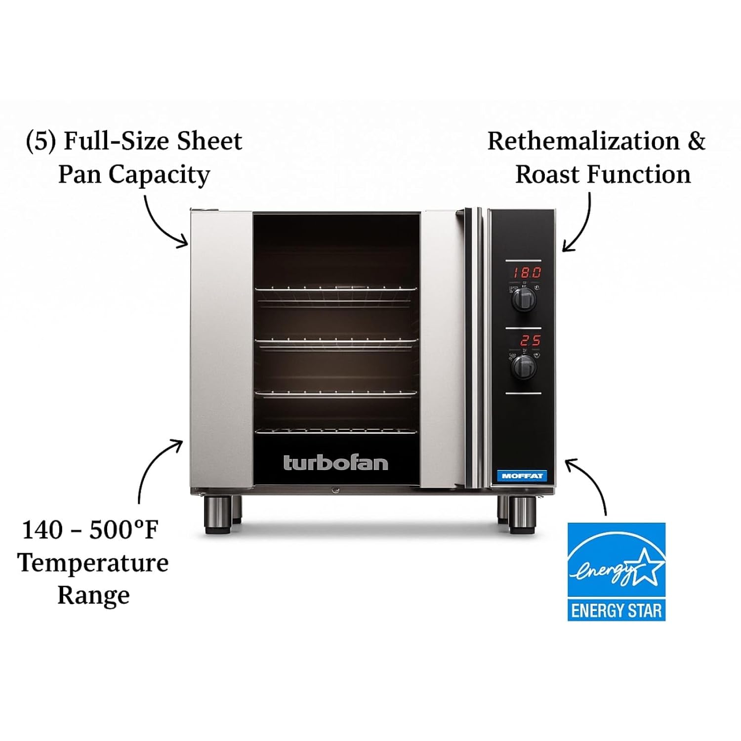 Moffat E32D5 Stainless Steel Convection Oven, Electric Full Size 1 Deck 208v/60/1-ph