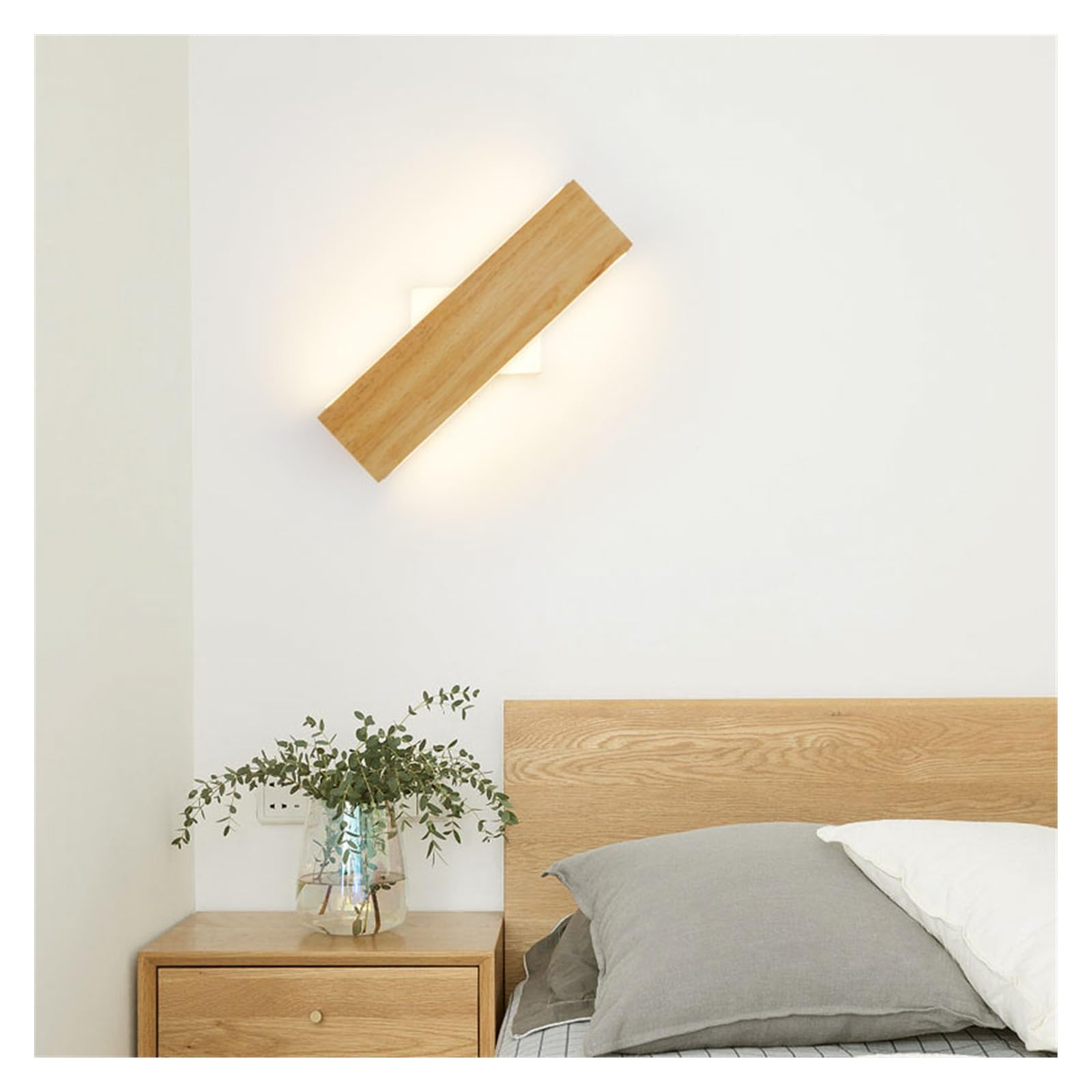 ISCBAFYX Kinkiet, kinkiety z litego drewna w stylu japońskim Sypialnia Nocna Kwadratowa LED z bali Korytarz Klatka schodowa Obrotowe lampki do czytania (3 kolory, 22 cm)