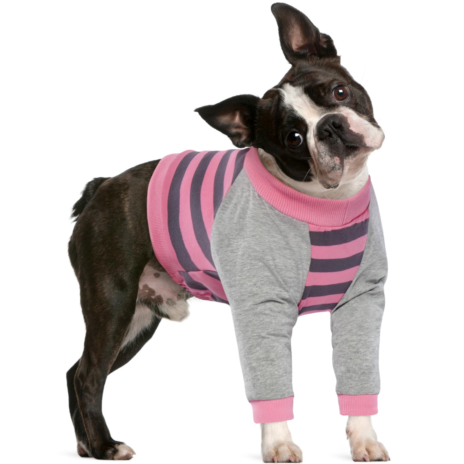 FUAMEY Dog Recovery Sleeve with Elbow Protector,Dogs Shirt Stop Licking Joints,Pet Long Sleeve Suit Protecting Dog's Front Leg Arm Wounds Cover Skin Conditions Pink Stripes M