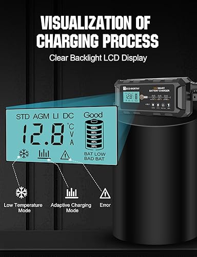 Miniatura 5 de ECO-WORTHY 10-Amp 12V Smart Fully Automatic Battery Charger Maintainer Trickle Charger for Lead Acid LiFePO4 Battery Car Motorcycle Marine