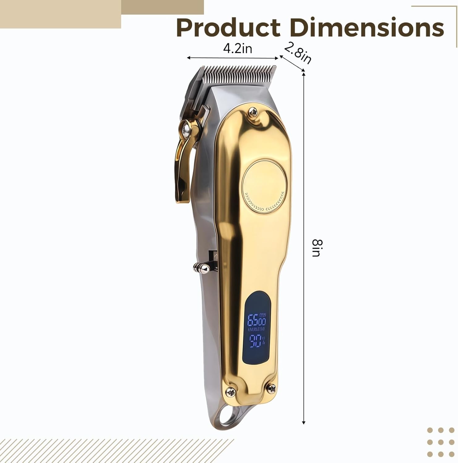 Generic Professional Electric Hair Clippers for Men, High-Power Bald Head Shaver, Gold-Silver Stainless Steel Body, Precision Steel Blade, USB Rechargeable, Led Display for Barbershop Use