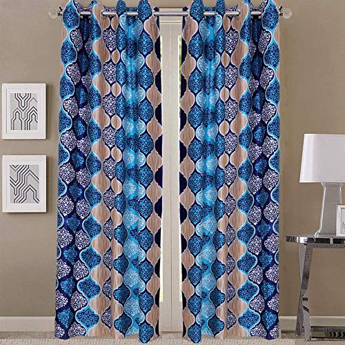 Image of Exporthub 2 Pieces Fancy Design Blue Floral Polyester Eyelet Long Door Curtains - Length 8 Feet, (EHSPR716 84)