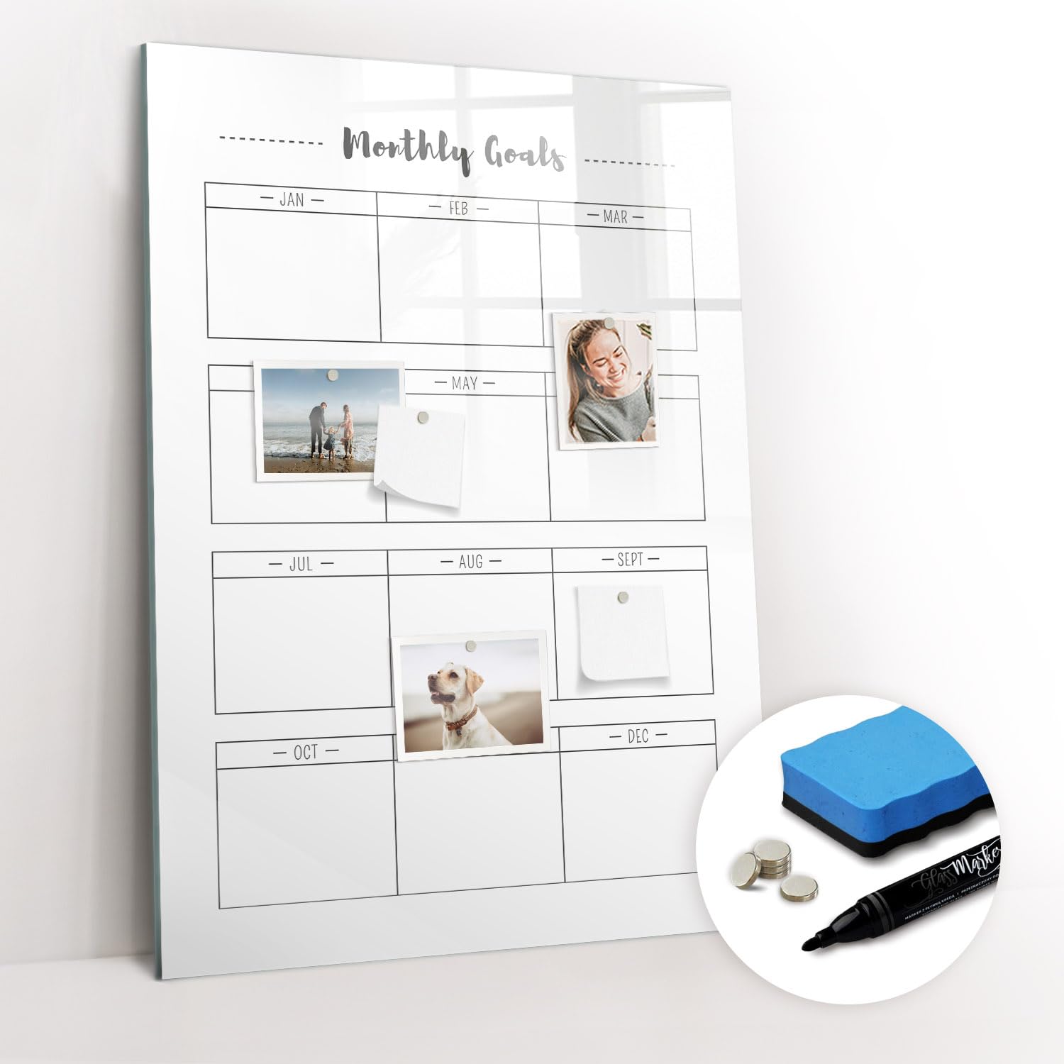 Lavagna in Vetro Magnetica con Accessori | Magneti Potenti, Pennarello e Gomma Inclusi | Ottima per Casa, Ufficio e Scuola - 90x60 - Agenda settimanale