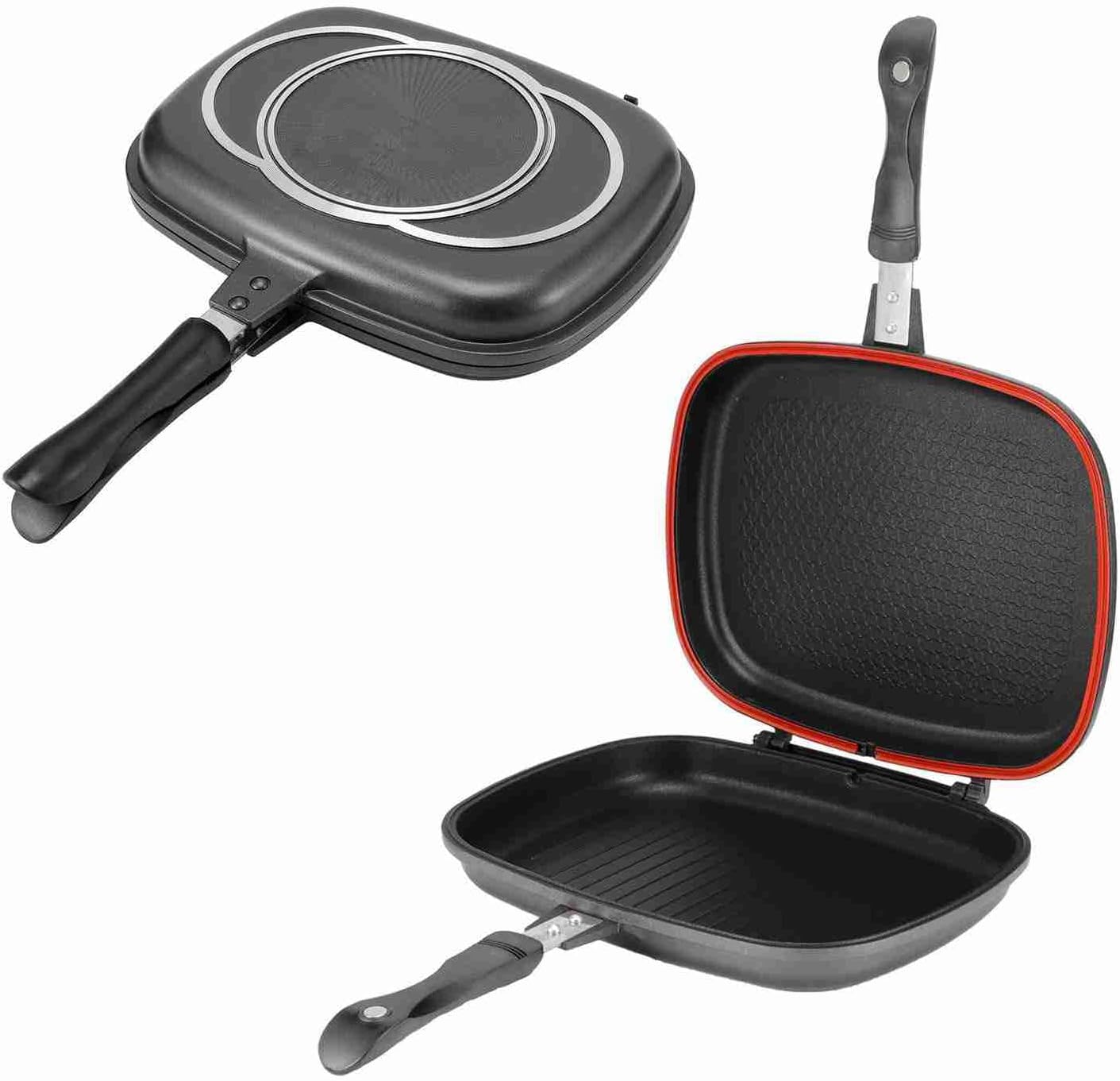 Grill Pan Frying Double Side Portable Anti Burn Handle Kitchen Supplies Grill Pot 12.6in