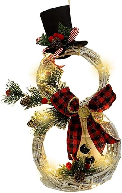 Christmas Garland With Lights,Christmas Wreaths For Front Door, Decorations Snowman Circle,Christmas Tree Decorations, Christmas Crafts Wreath Decorations Indoor For Window Wall Décor(Black red grid)