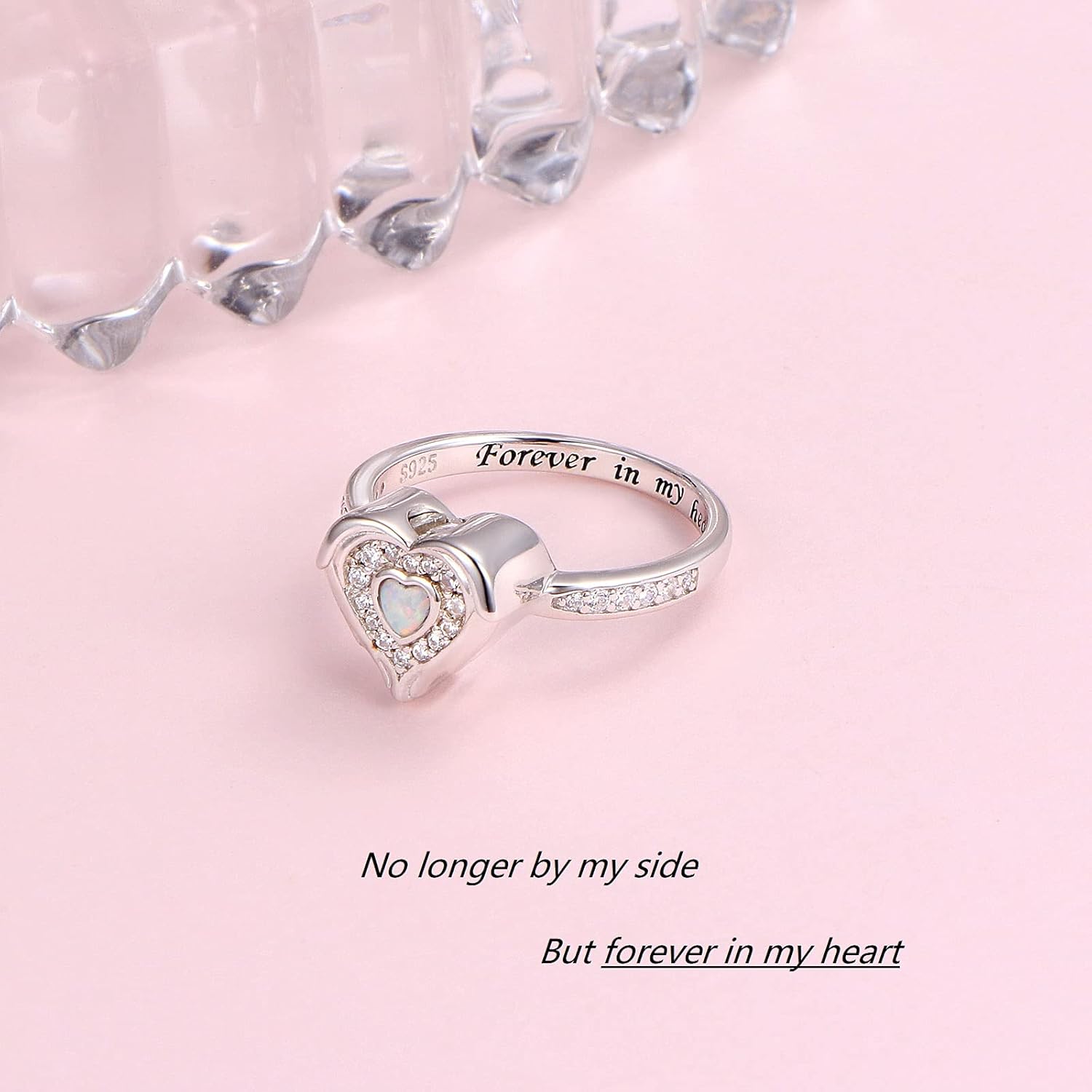 925 Sterling Silver Lab Opal Heart Urn Ring for Ashes Angel Wings Cremation Jewelry Memorial Keepsake Rings for Women Girls Easter Gifts - Image 5