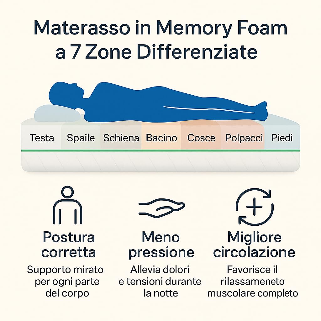 Francegaglia - Materasso Matrimoniale Memory Foam 160x190 7 Zone Differenziate (Dispositivo Medico Certificato) Materassi Matrimoniali Made in Italy, Altezza Garantita 25 Centimetri con Tessuto Silver