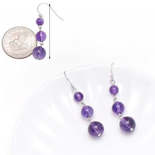 Miniatura 6 de Joseph Brothers Handmade Purple Amethyst Crystal Beads Dangle Earrings for Women