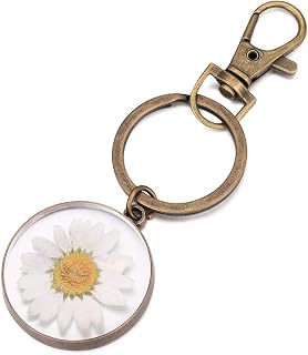 Natural Daisy Pressed Wildflower Keychain | Real Flower Keychain | April Birth Flow…