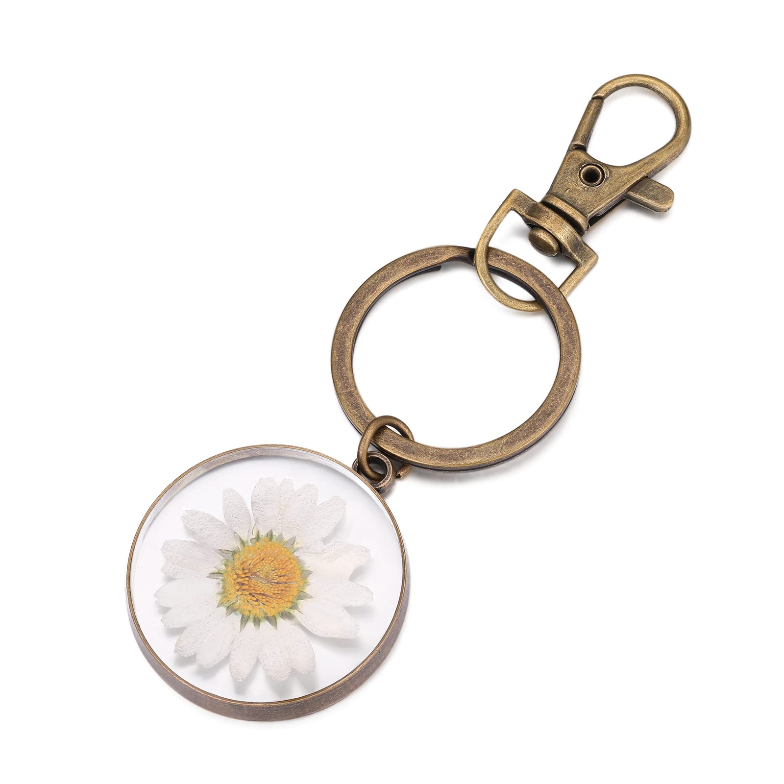 Natürliches Gänseblümchen gepresster Wildblumen-Schlüsselanhänger | Echte Blume Schlüsselanhänger | April-Geburts-Blumen-Schlüsselanhänger | Tasche Charme Schlüsselanhänger Zubehör