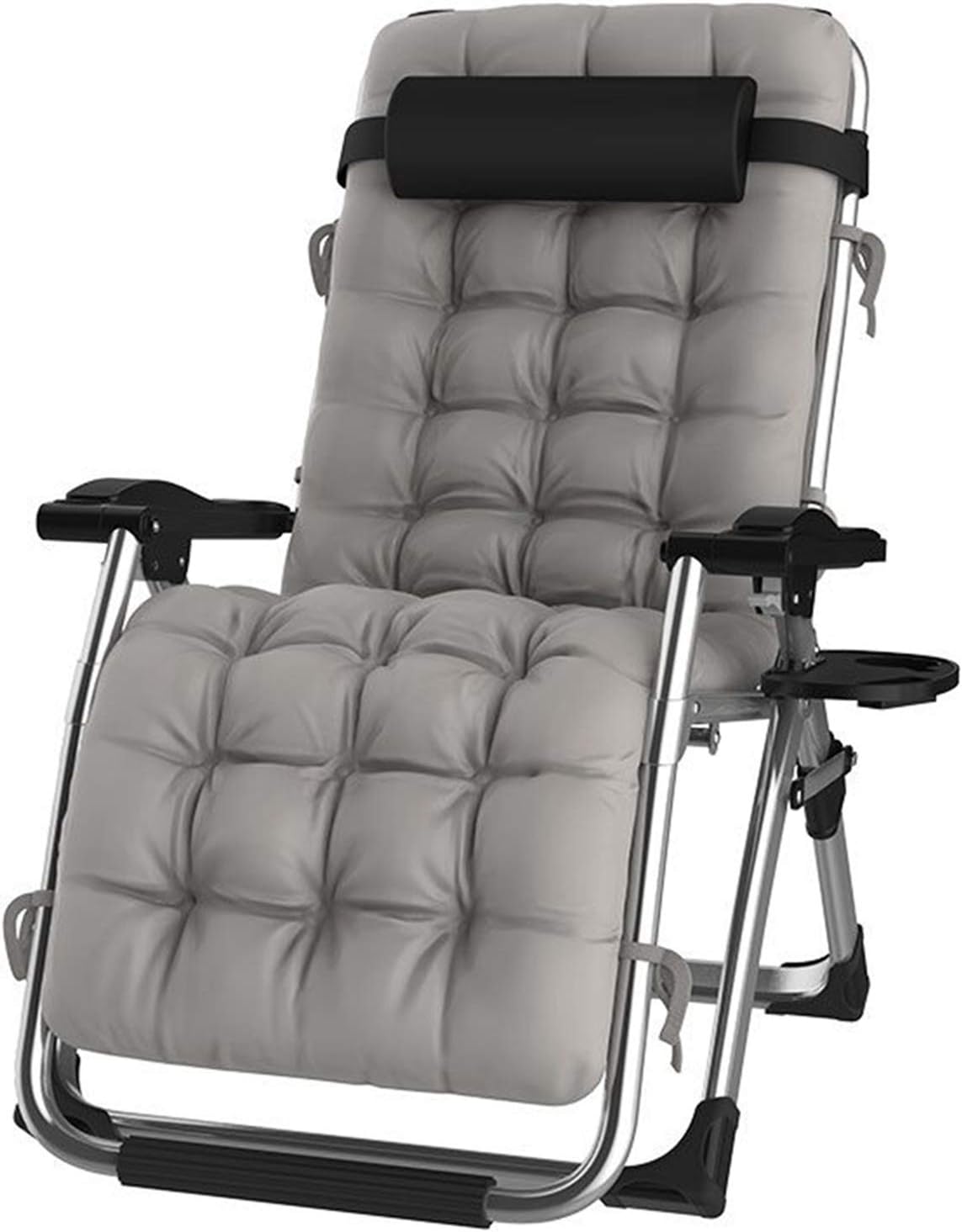 Sun Loungers, Outdoor Reclining Zero Gravity Chair with Cup Holder, Extra Wide Adjustable Lounger Chair for Patio Garden Beach Pool, with Cushions Support 200kg (Color : Silver)