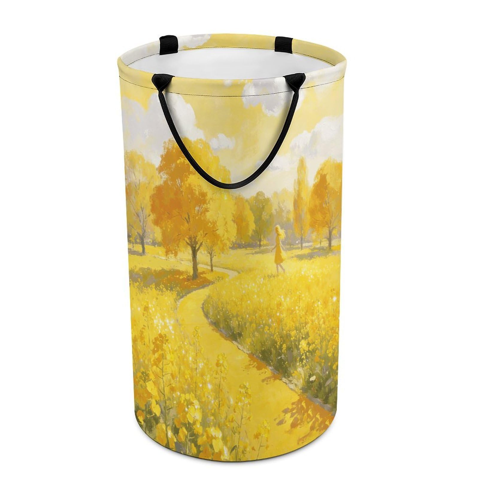 Yellow Laundry Hamper Waterproof Polyester Laundry Baskets Collapsible Dirty Clothes Storage Basket Clothes Hampers with Sturdy Handles for Travel Bedroom
