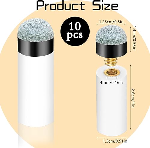 Miniatura 2 de Juego de 10 puntas de repuesto para palos de piscina con casquillos blancos para taco de billar, puntas de taco de billar atornilladas, puntas