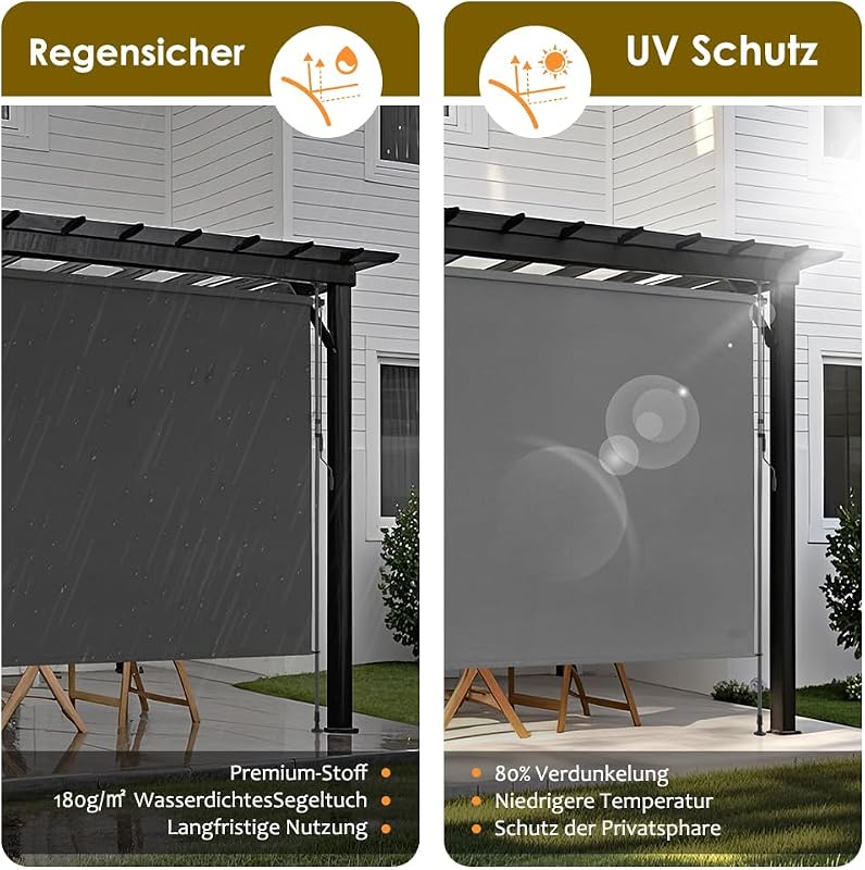 SMONTER Függőleges Napellenző 200x316cm - Kézi Tekerős, Szélálló, Vízálló Árnyékoló Erkélyre, Teraszra, Fúrás Nélkül