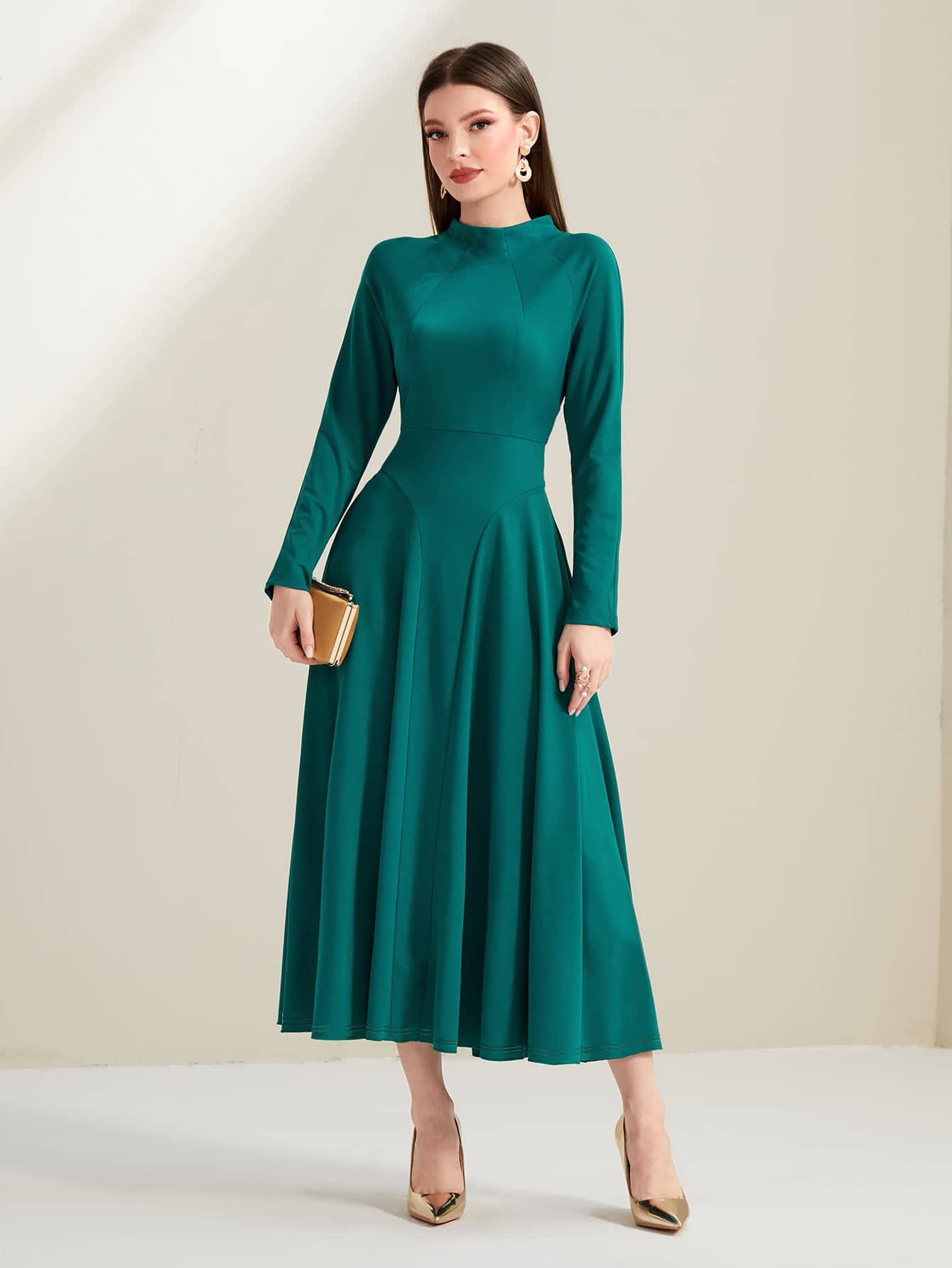 Amazon.com: Dresses for Women Dress Women's Dress Mock Neck Raglan Sleeve Dress  Dress (Color : Teal Blue, Size : Medium) : Clothing, Shoes \u0026 Jewelry