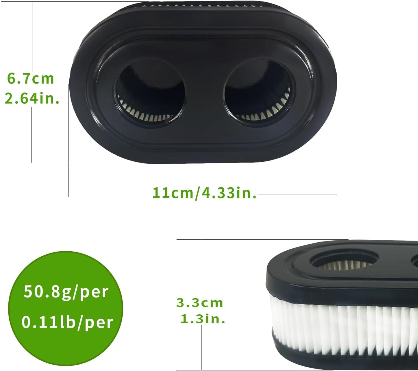 Paquete de 2 filtros de aire 593260 para cortacésped, 798452 334404 filtro de aire de repuesto compatible con Briggs & Stratton, motor de la serie Toro 550E 500EX 550EX 625 575EX 4247 5432
