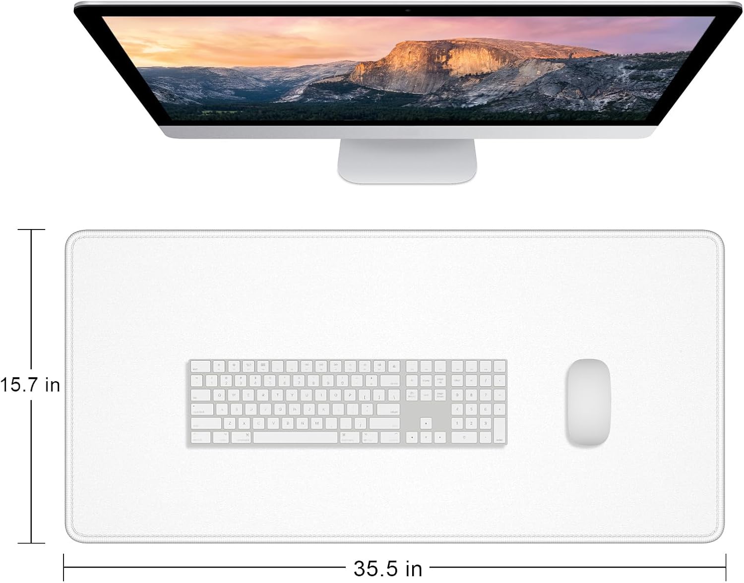 Dapesuom Large Gaming Mouse Pad, Extended Mouse Mat with Stitched Edges, Full Size Keyboard Pad with Non-Slip Base, Big XXL Computer Desk Mats for Gamer, Laptop, Office, 35.5 x 15.7in, Ivory White image 2