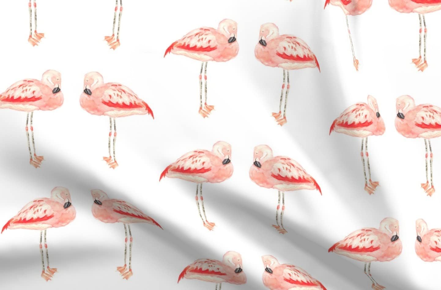 Spoonflower Fabric - Flamingos Flamingo Birds Watercolor Tropical Beach Coral Printed on Organic Cotton Sateen Fabric by The Yard - Sewing Quilting Apparel Home Decor