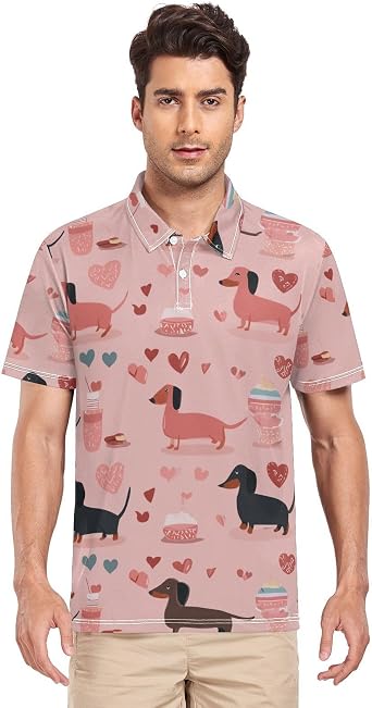 Dachshund Sweet Love Mens Polo Shirts Short Sleeve Quick Dry Athletic Outdoor Sports S-XXL