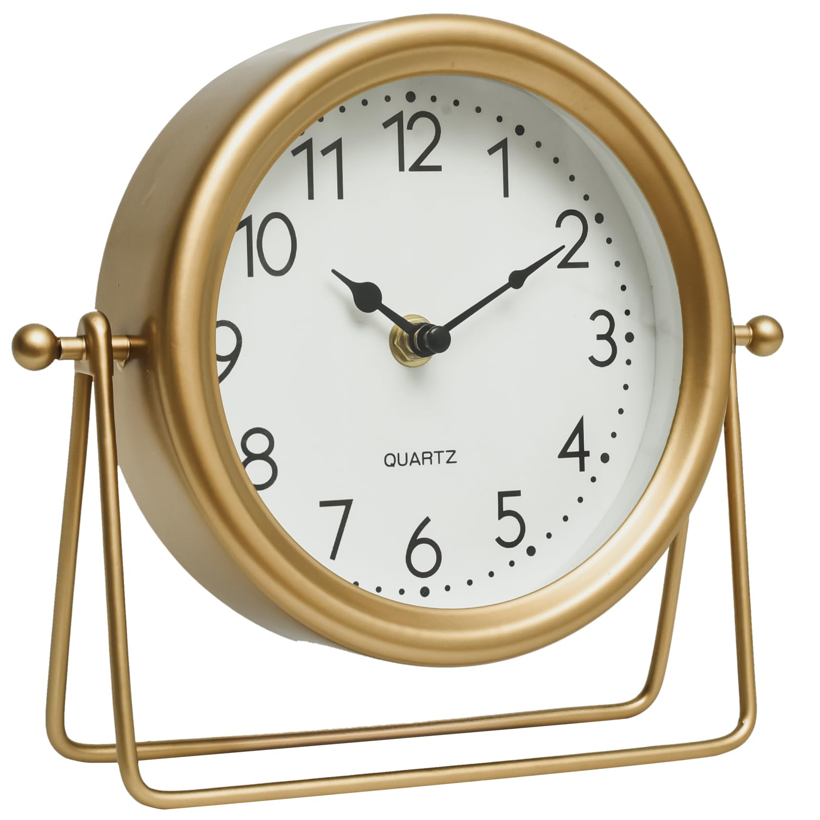 EMAX HOME Vintage Golden Table Clock - Elegant Battery Operated Office, Living Room, and Bedroom Clock with Minimalist Design Gold Table Decor 22x19.5x5.5cm