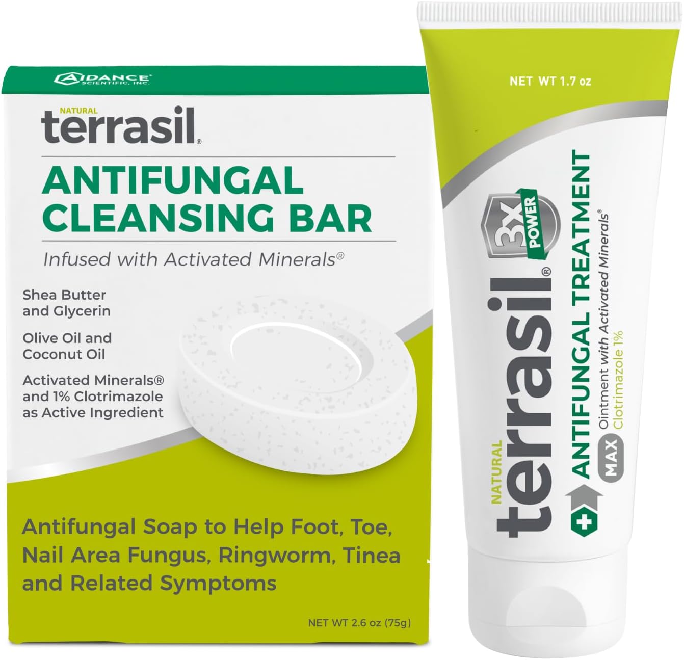 terrasil Antifungal Cream + Antifungal Soap 2-Product Kit Clinically-Proven Clotrimazole Effective Treatment & Relief: Jock Itch Athletes Foot Fungal Yeast Infection Ringworm (50g Tube & 75g bar)